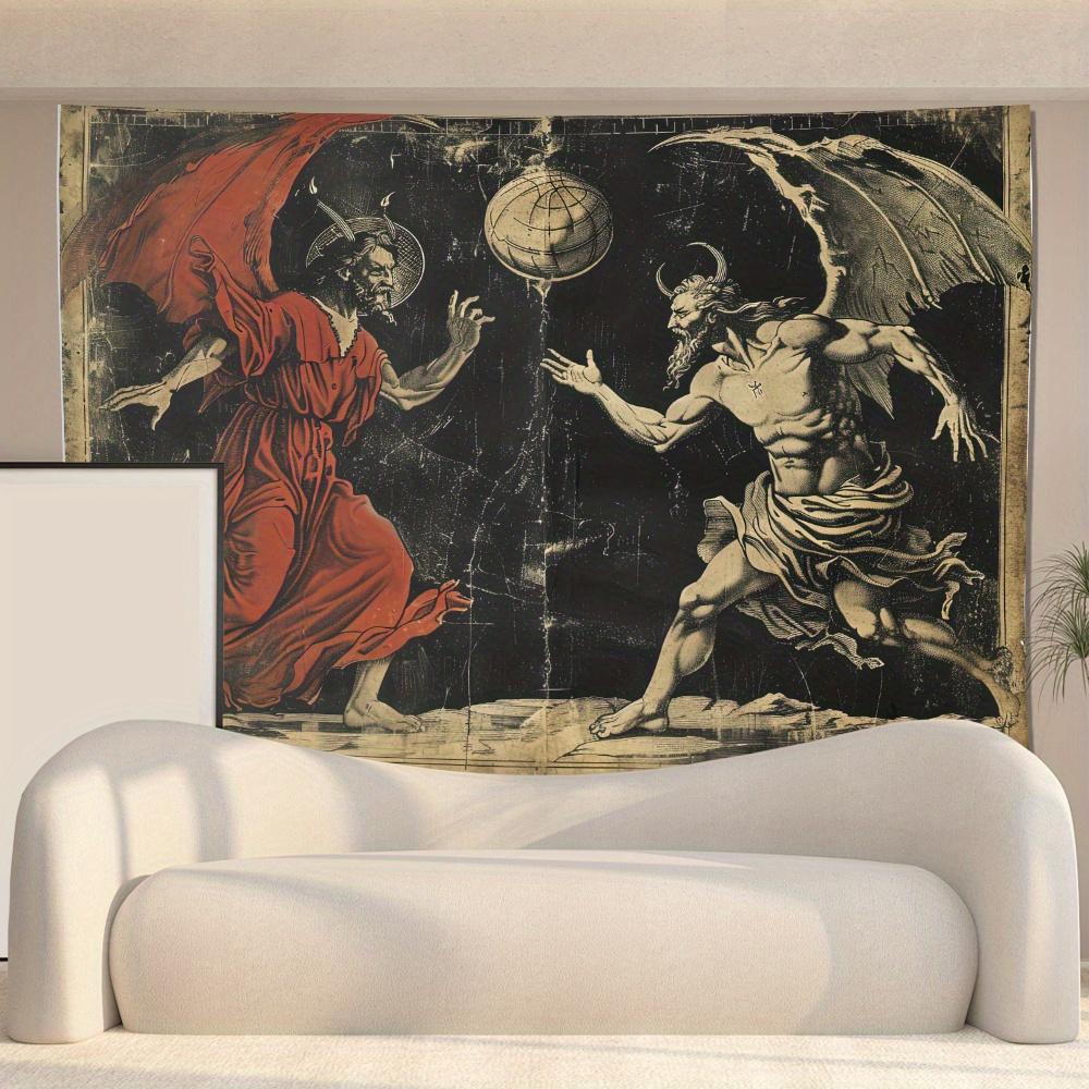 VIKAMA Vintage Distressed Art Print Tapestry Mythological and Religious Theme Wall Hanging Tapestry Home Decoration