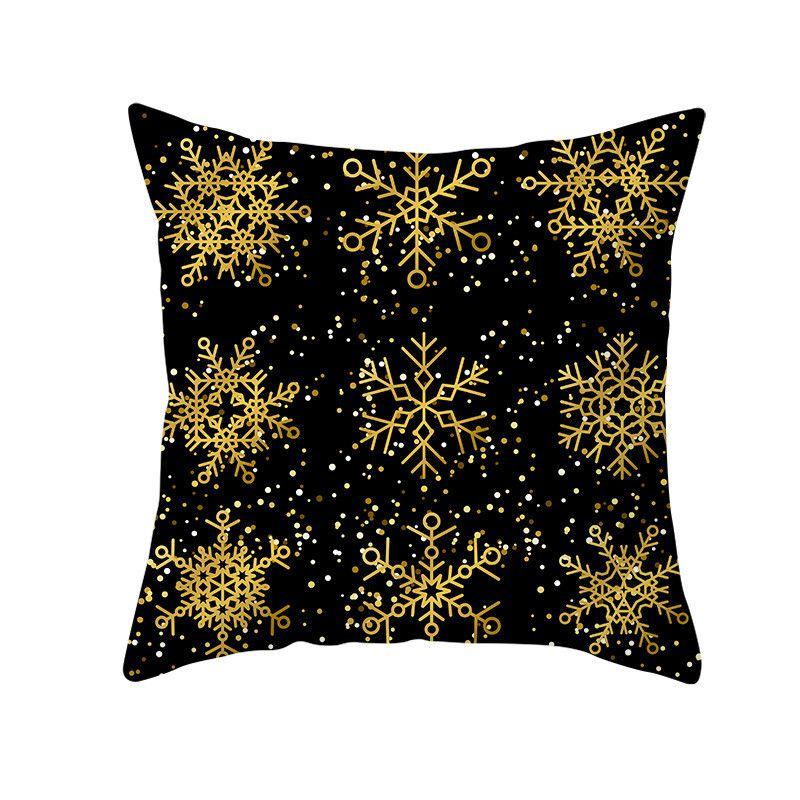 18" Merry Christmas Cushion Cover Home Decor Xmas Throw Pillow Case Gold Black