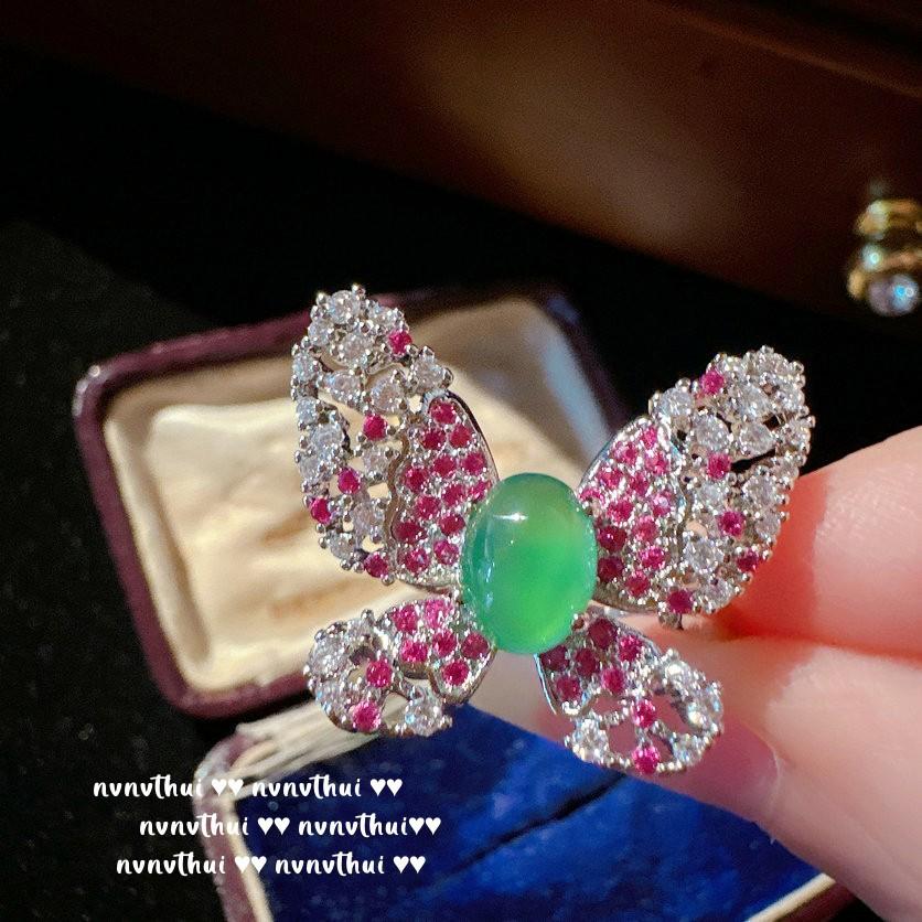Chalcedony Rouge Ruby Butterfly Bracelet, Antique, 18K Gold Plated, Lady Zircon Butterfly Necklace