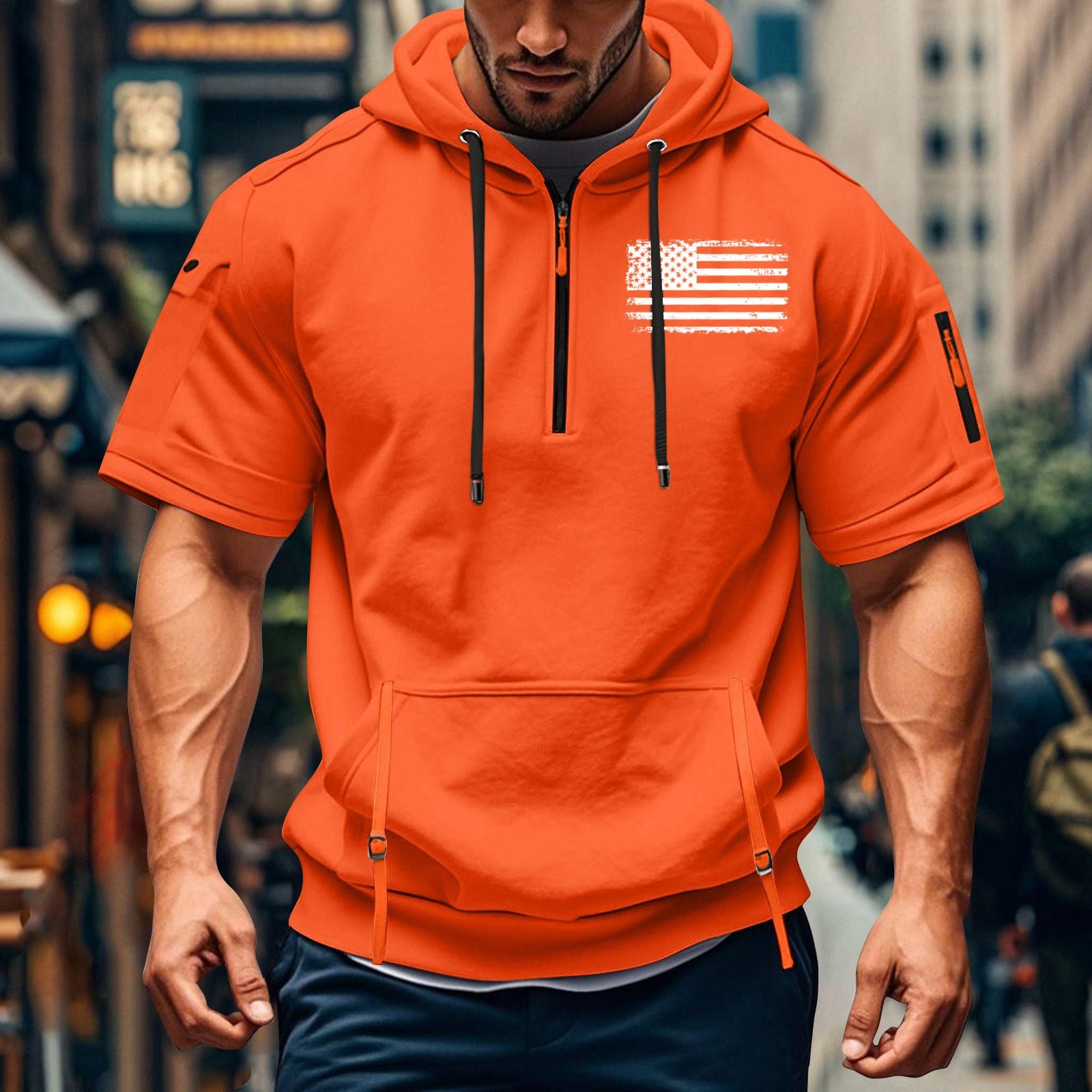 

Мужская летняя рубашка с принтом, карманом на молнии, коротким рукавом, капюшоном, мужская спортивная повседневная толстовка большого размера M шафрановый