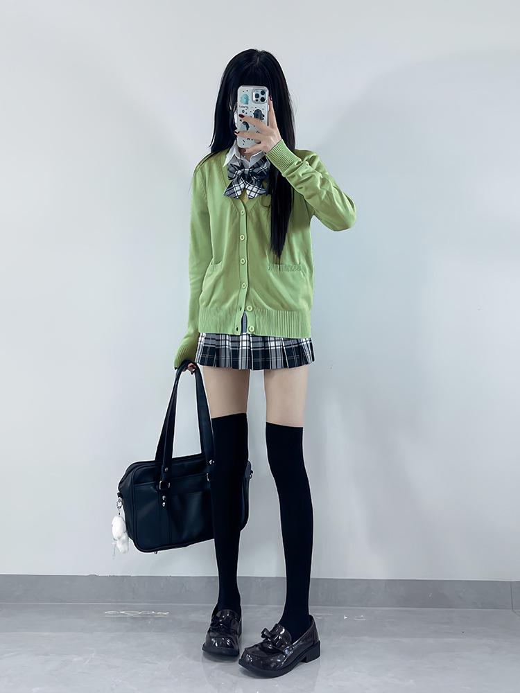 Original JK Basic Solid Color Long Sleeve Cardigan Sweater - Japanese Uniform Style, Versatile Loose Fit Knitted Top.
