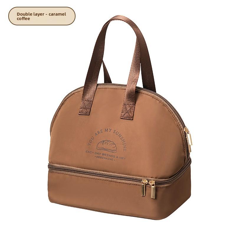 Modern Minimalist Double Layer Lunch Box Bag With Insulated Aluminum Film For Outdoor Picnic And Office Use
