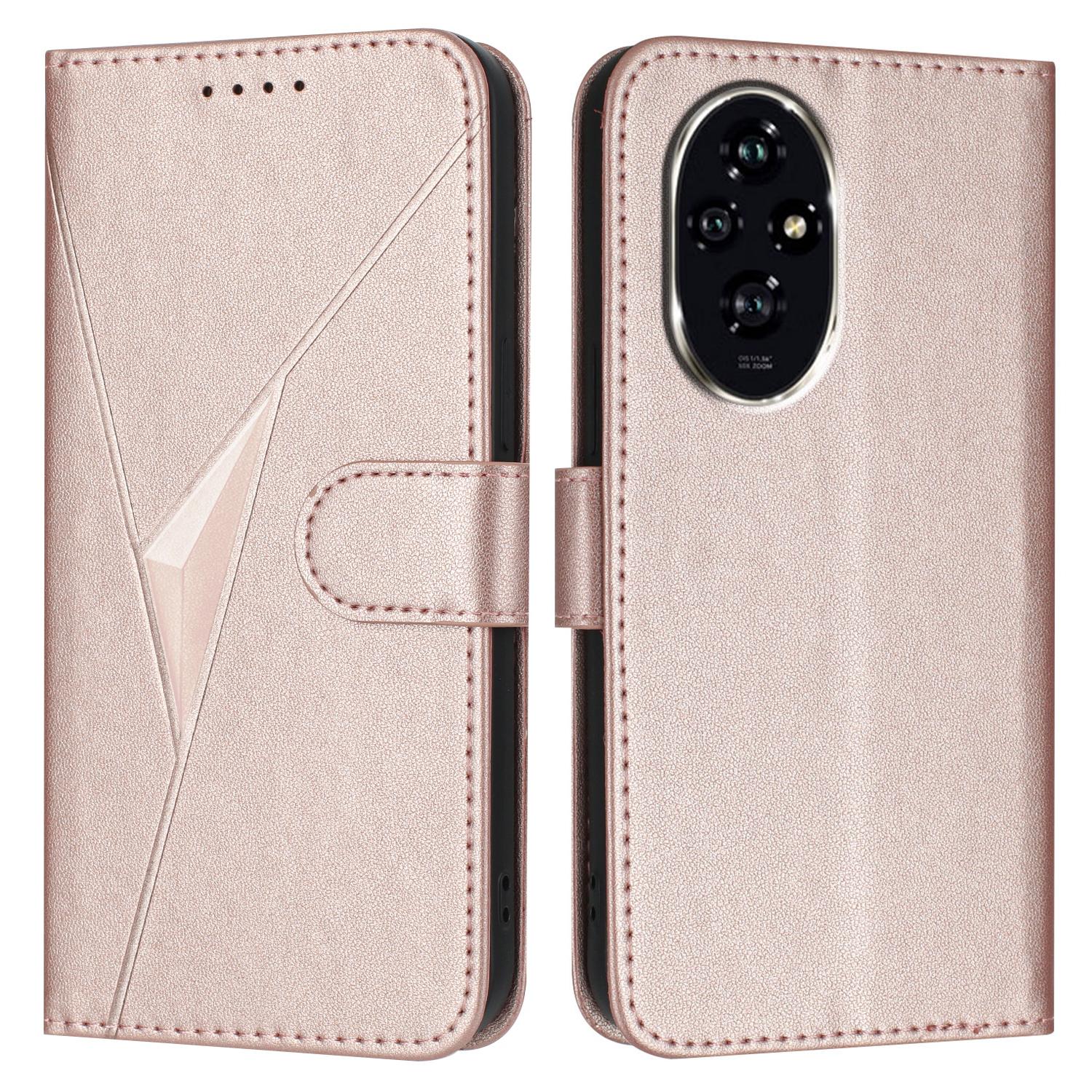 

YX0090 Чохол для Honor 200 5G Шкіряний чохол для телефону з трикутним тисненням зі шнурком Rose Gold