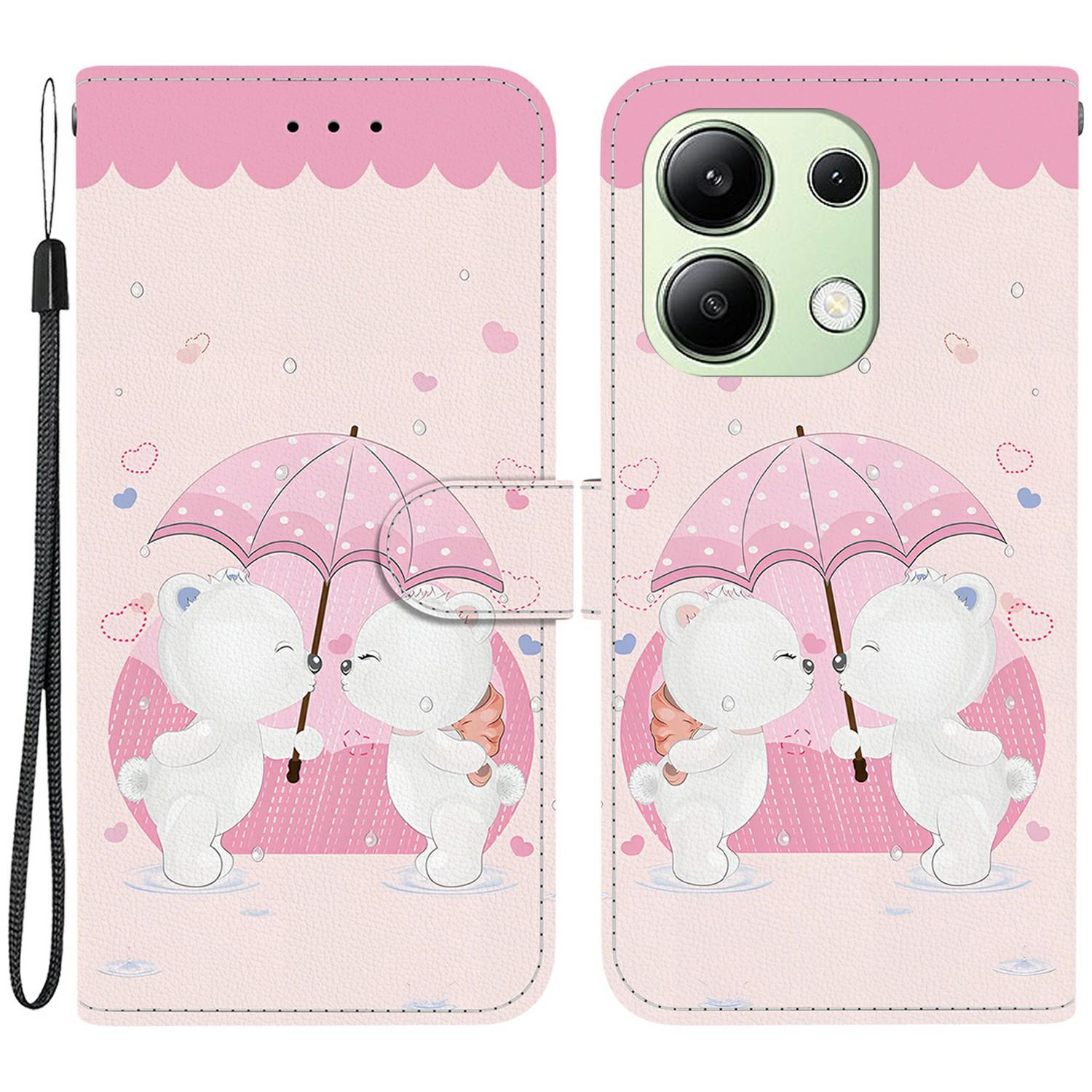 

Для Xiaomi Redmi Note 13 4G Чехол с принтом, противоударный, кожаный, откидной кошелек, чехол для телефона со шнурком Cartoon Couple Bear