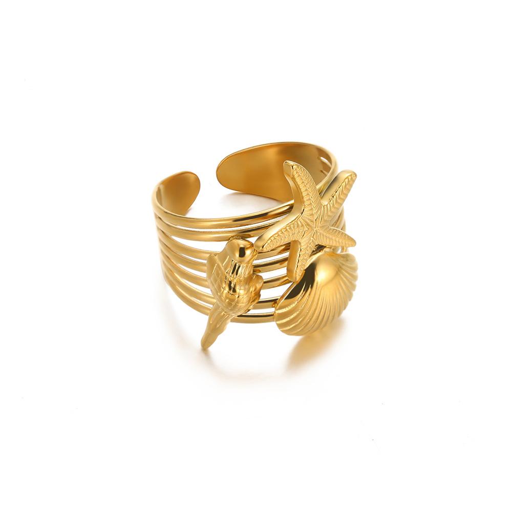 Stainless Steel Punk Irregular Wave Broad Surface Ring For Women Creative Gold Color Open Rings Waterproof Finger Jewelry Gifts