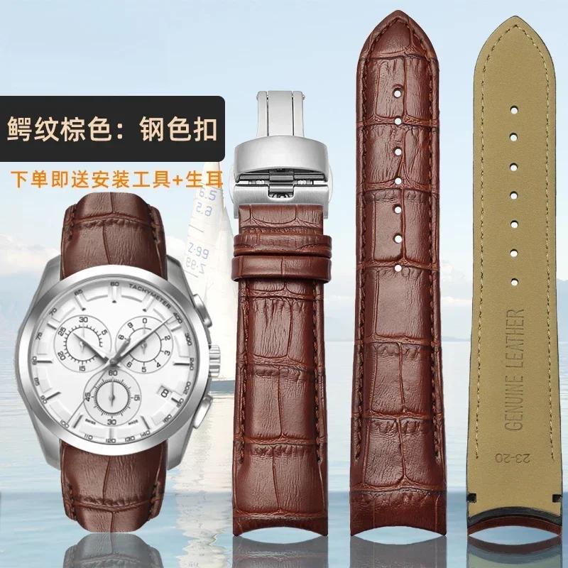 Zakřivený konec Originální kožený řemínek k hodinkám 22mm 23mm 24mm pro Tissot Couturier T035 Řemínek k hodinkám Ocelová přezka Pásek Náramek na zápěstí Hnědý