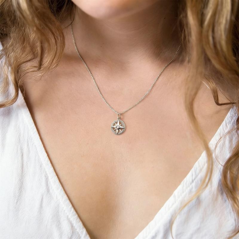 Stylish Compass Pendant Necklace In Gold Silver Rose Gold Adjustable Chain Length