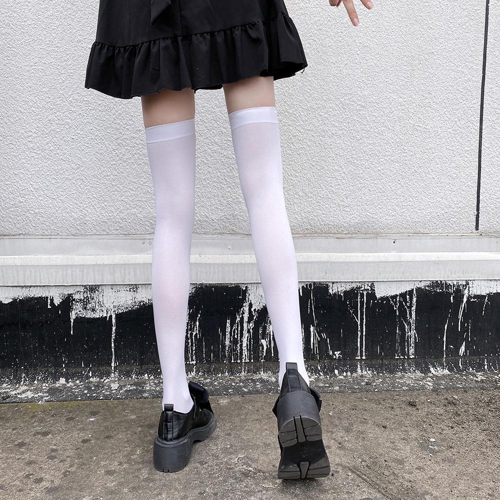 JK Japanese Cute Over-the-Knee Anti-Snag Black Stockings: High Tube, Calf-Length, Thin, Hollow Design