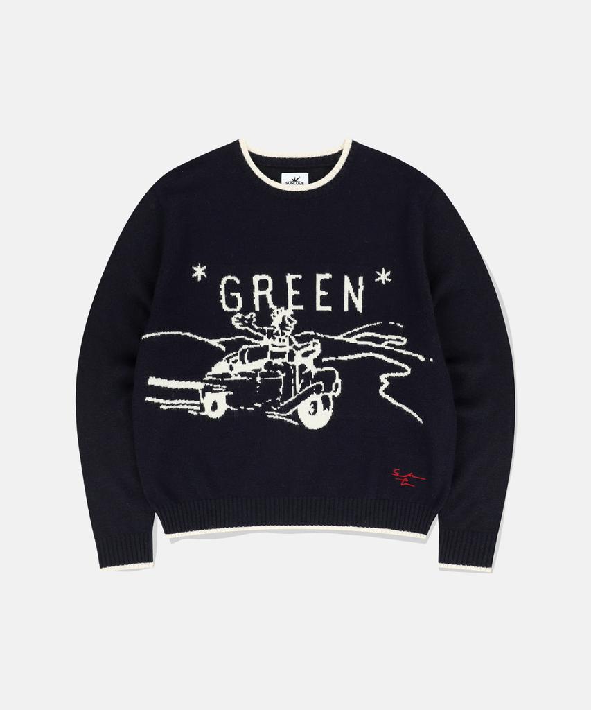 Sun Love Green Knit Sweater Navy
