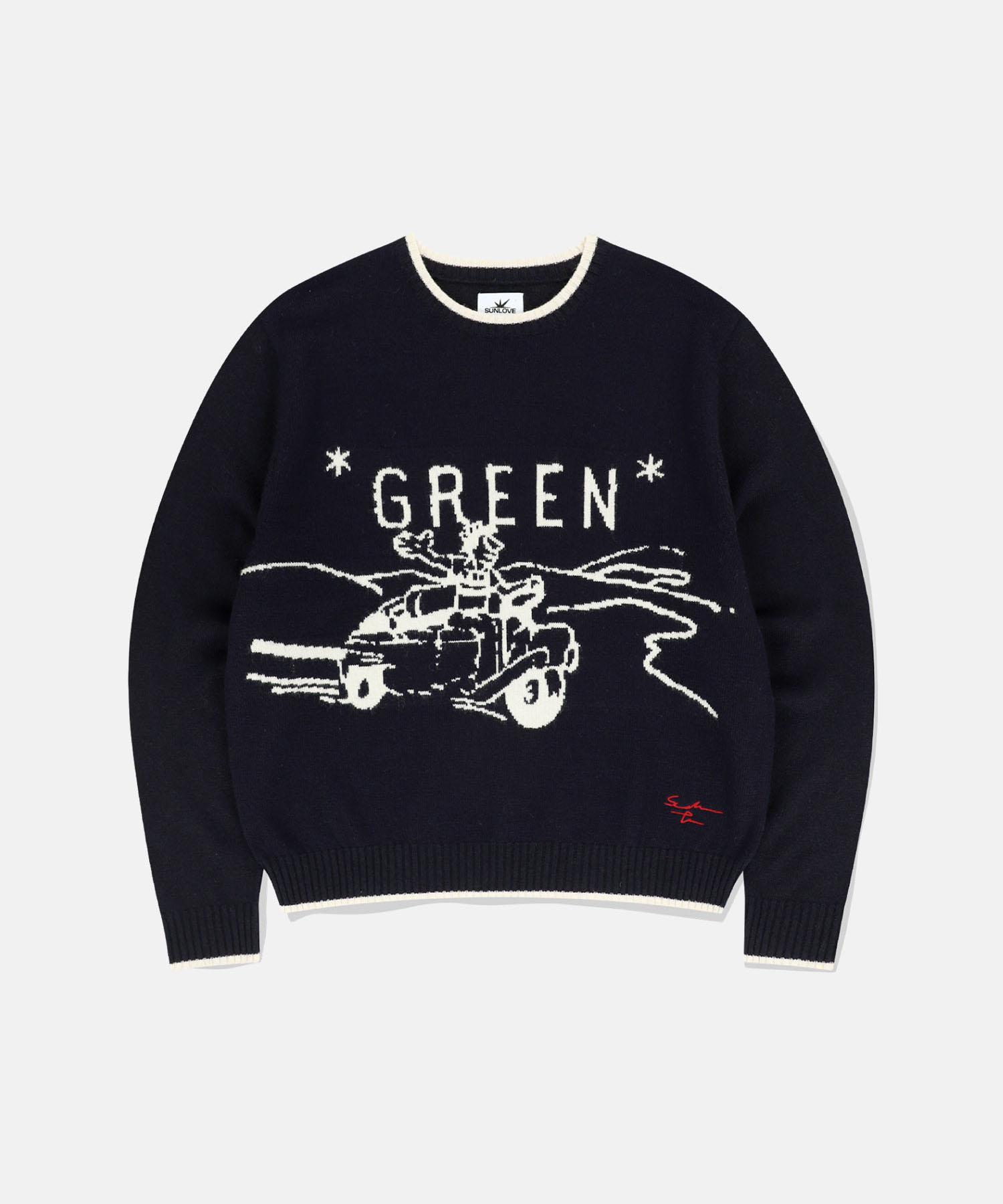 Sun Love Green Knit Sweater Navy M