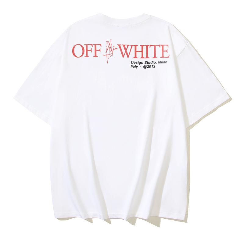 Off-White 2025 Summer New OW Motorcycle Girl Pattern Printed Short Sleeved T-shirt for Men and Women