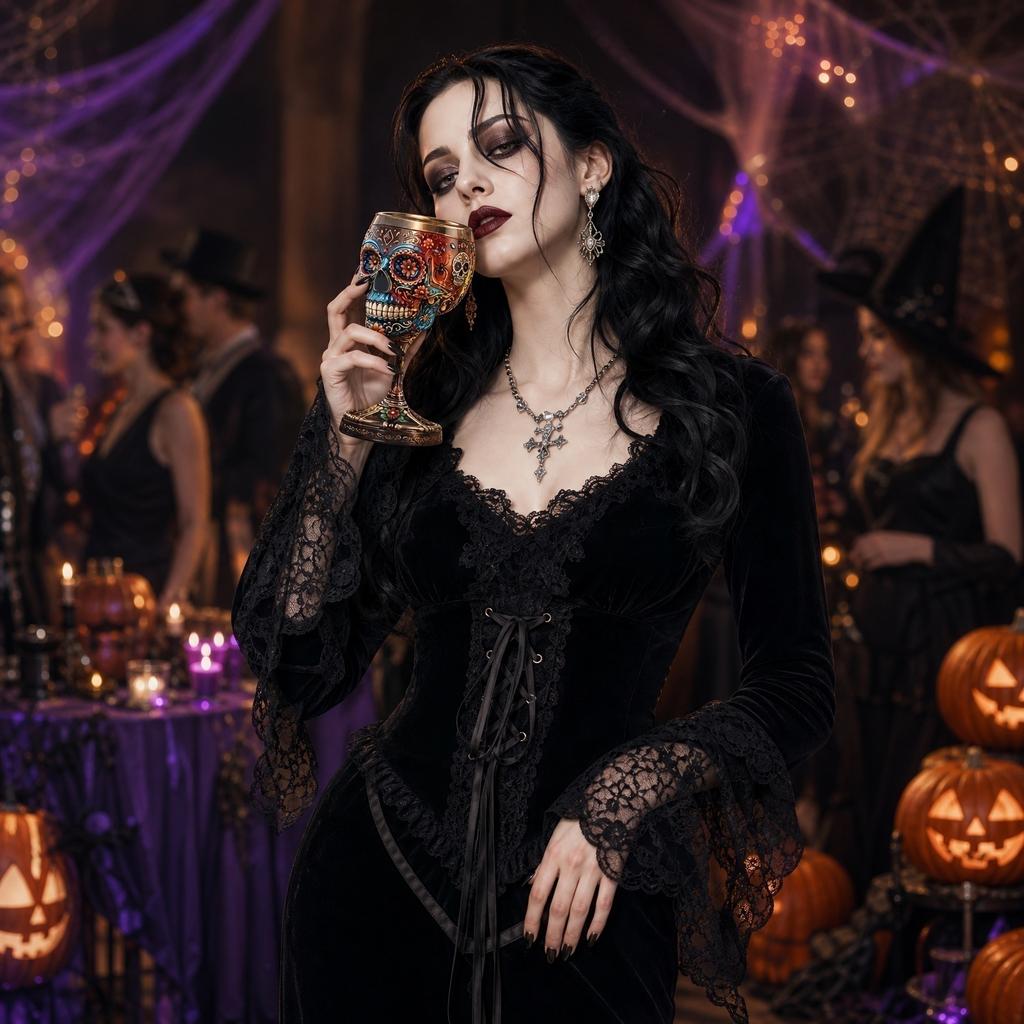 Decorative Gothic Skull Wine Glass with Floral Pattern Suitable for Home Bar Halloween Decoration Unique Stemware Design