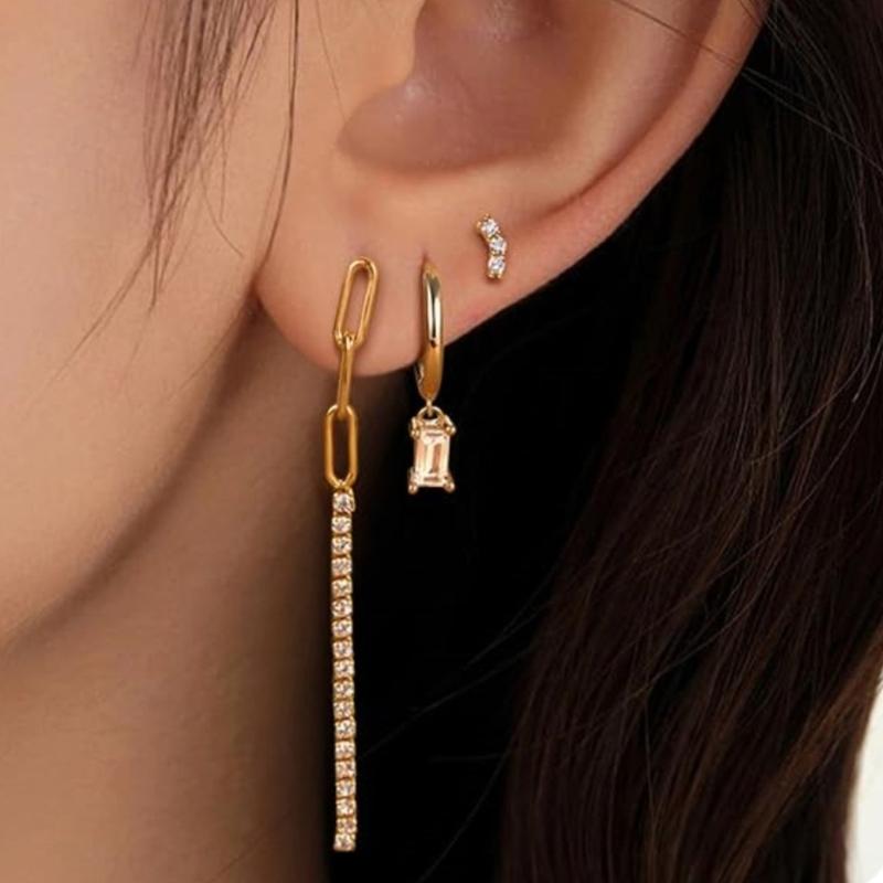 

Elegant Zircon Tassels Chain Earrings Set Drop Ear Studs For Modern Women With Brass Plating And Lasting Shine