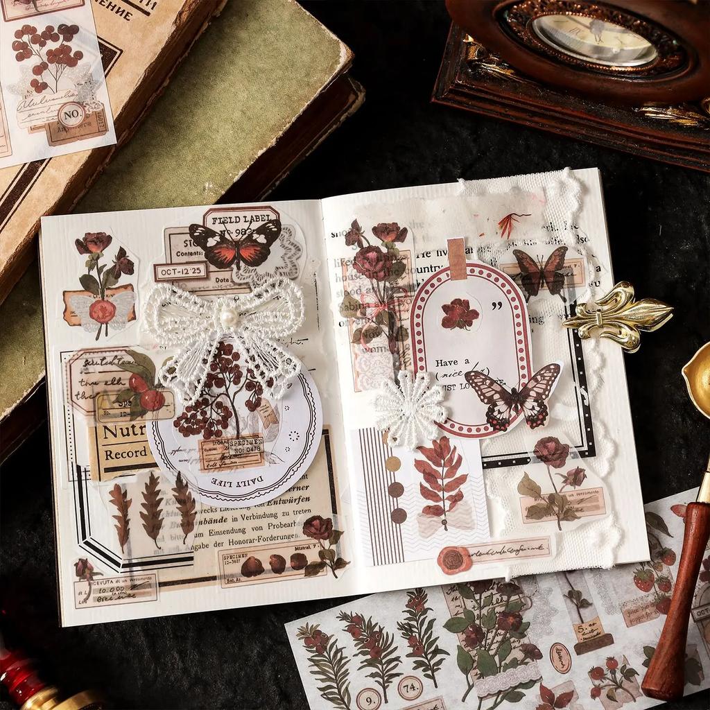 Journamm 6pcs/pack Vintage Plant Sticker Scrapbooking Materials DIY CUT Decor Junk Journal Planner Aesthetics Sticker Stationery