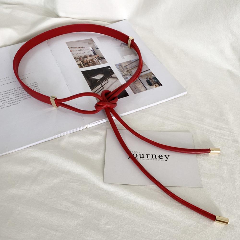 

Пояс без отверстий, с узлом, на шнуровке, регулируемый, модный поясной ремень, джинсы, платье красный