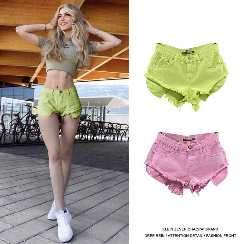 

European and American Retro Hot Girl Style Denim Shorts with Low Waist Fruit Green M