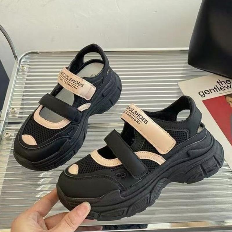 

Spring and summer new mesh breathable hollow bag head sandals thick sole heightening sports sandals 40 чёрный