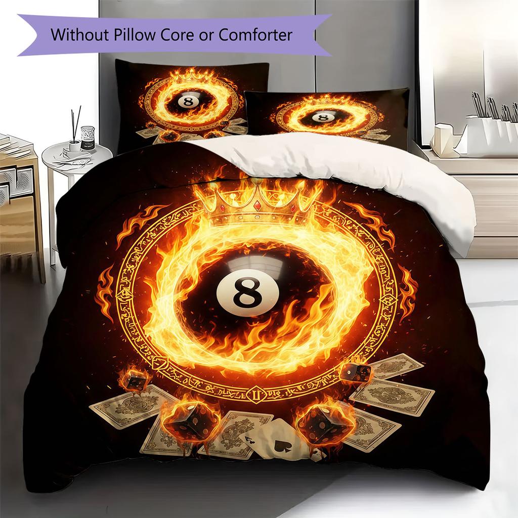 Brennende Kugel Muster Bettwäsche Steppdecke Set Bettbezug Kissenbezug Heimdekoration Geburtstagsgeschenk (1 Bettbezug + 2 Kissenbezüge, ohne Füllung)