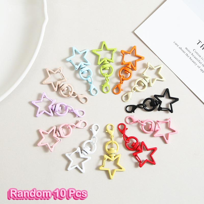 10Pcs Metal Colorful Five-Pointed Star Keychain Keyring Hooks With Lobster Clasp For Diy Craft Jewelry Making Keychain Supplies