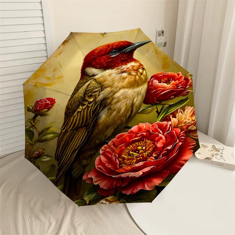

1PC bird flowers Umbrella-8-Rib Reinforced Portable Folding Travel Suitable for All Seasons Outdoor Daily Use-G375