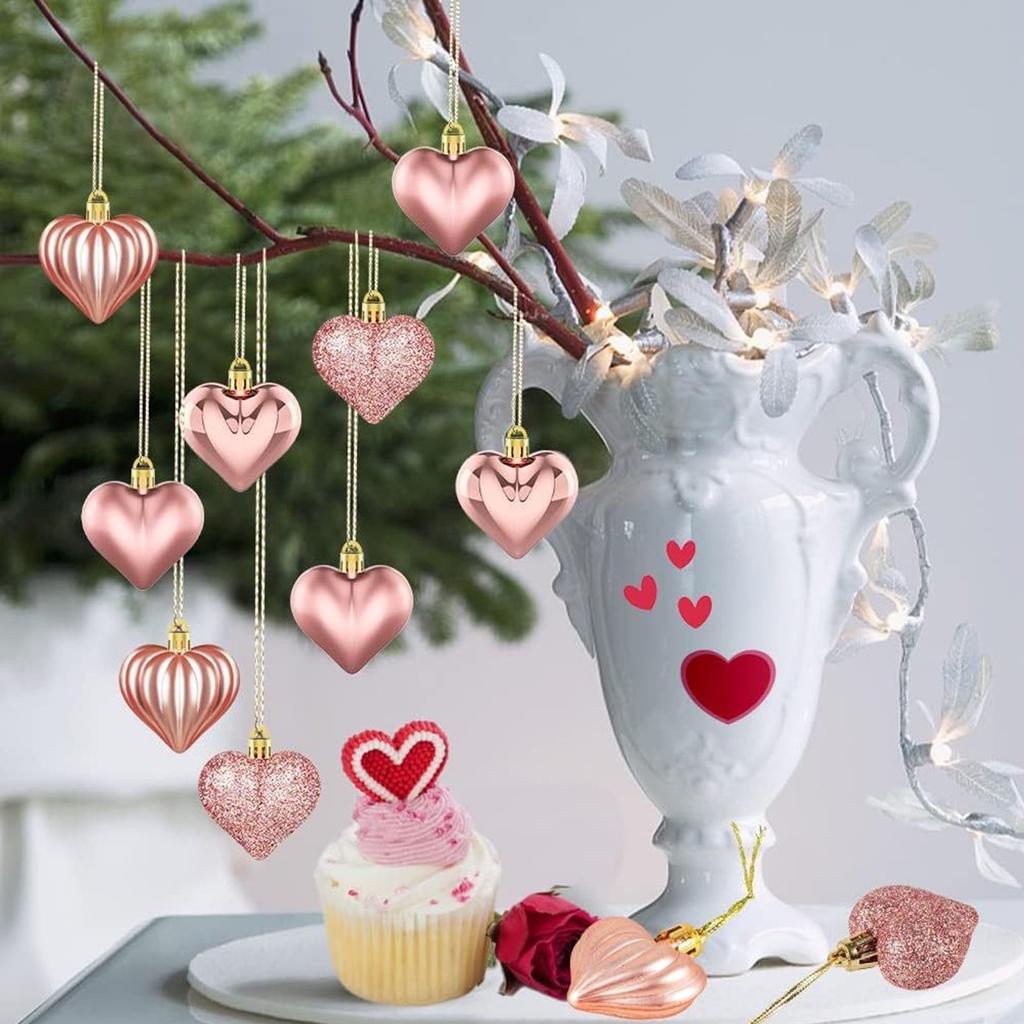 12pcs Valentine's Day Heart Shaped Ornaments, Valentine's Day Hanging Decorations, Heart Shaped For Wedding Party Valentine's Day