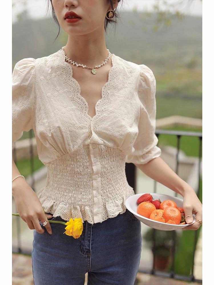 Women's Summer 3D Floral Puff Sleeve Top