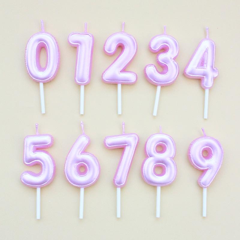 New Pearlescent Digital Birthday Candles 0-9 Baking Party Decoration Pink White First Year Cake Candles