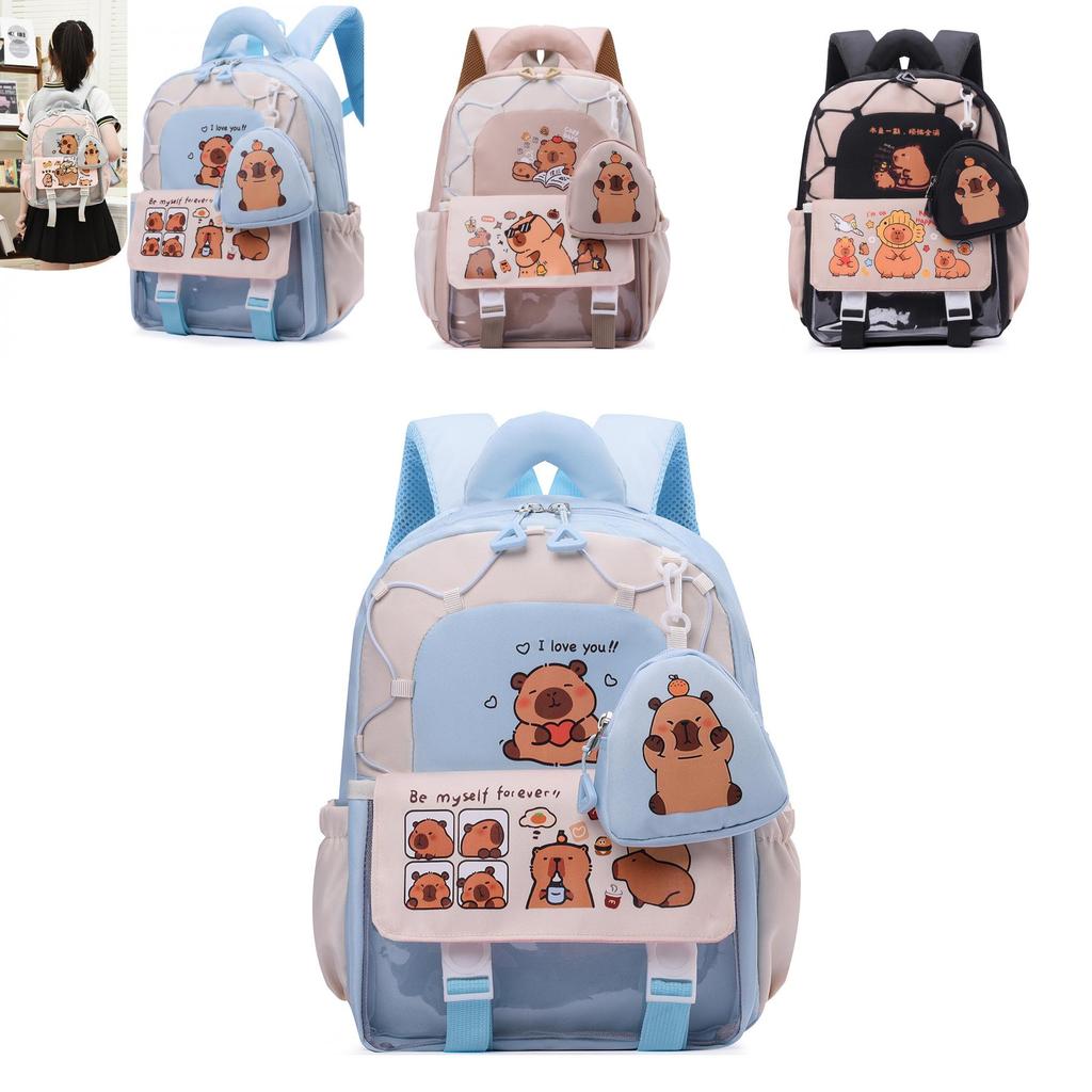 Kids Backpack For Preschool Cartoon Capybara Design Oxford Fabric With Load Reducing Straps For School Use