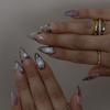 24Pcs Long French Flame False Nails Dark Star Moon Almond Stiletto Ballerina False Nails Press on Nails Fake Nails DIY Manicure