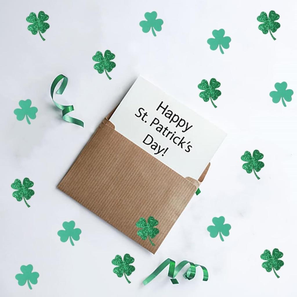 St Patricks Day Confetti for Table, Green 4 Leaf Clover and Shamrock Confetti for St Patricks Day Party Decorations, 380PCS