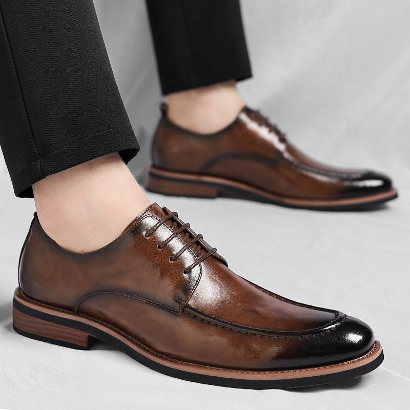 Derby men's leather shoes Gentleman minimalist British style Dress up party Plus Size Adult work and office shoes Black classic
