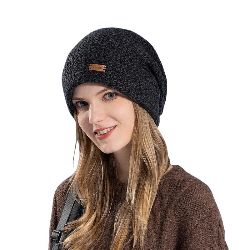 Women's Knitted Hat Winter European and American Warm Hat Scarf Set Fleece Ear Protector Pullover Wool Hat
