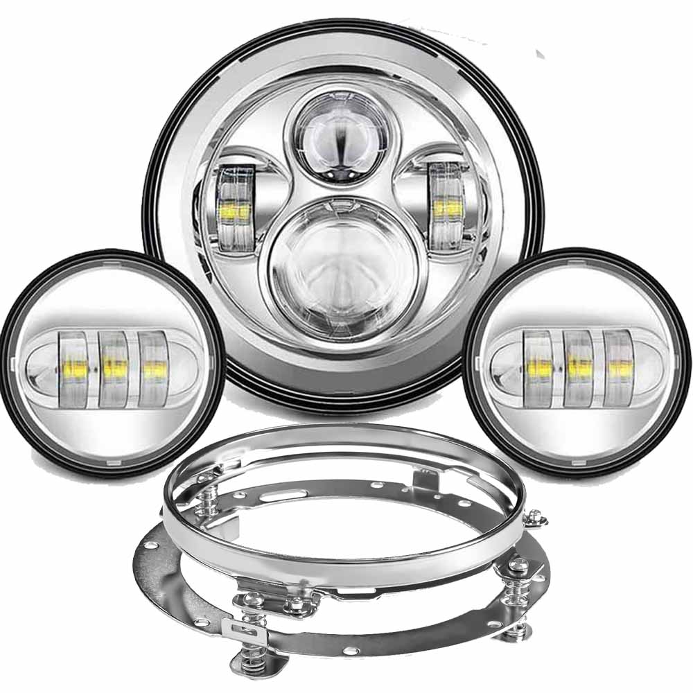 For 7" Led Projector Motorcycle Headlight + 4 1/2 Passing Lights For Touring Electra Glide Black 7 inch led Motorcycle Headlight