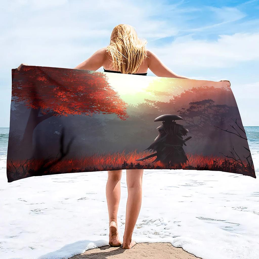 Japanese Samurai Beach Towel Super Soft Water Absorbent Bath Towels Mens Light Bath Towels Water Absorpt Swim Bath Towels