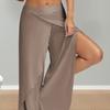 Elastic Waist Mid-Rise Solid Color Straight Yoga Pants Women Split Wide Leg Cropped Pants Female Clothing