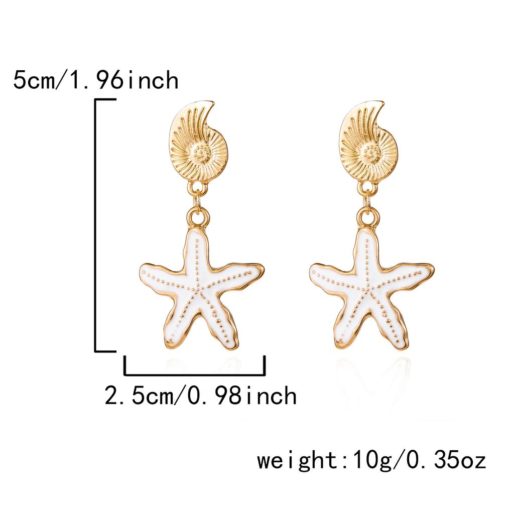 Ocean Style Conch Starfish Earrings Stud for Women Summer Beach Dangle Metal Enamel Earring Girls Party Summer Jewelry Gift