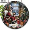 2D Flat Aluminium Oil Painting Style Christmas Sign with Santa Claus Pattern - Warm Winter Figurine Ornaments - Ideal for Front Door, Wall, Porch