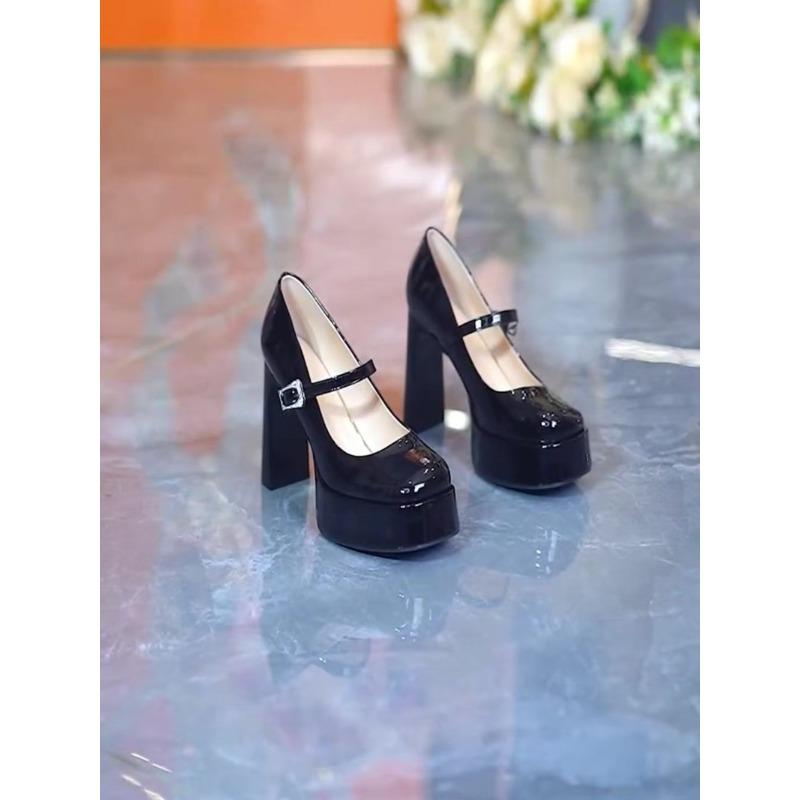 Fashion Super High Heel Shoes New Round Head Shallow Mouth Metal Buckle Thick Heel Waterproof Platform Mary Jane Women's Shoes