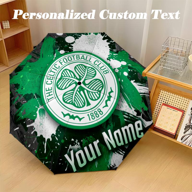 8 Rib Auto Folding Umbrella Celtic FC Print Custom Name Text Portable Rain Gear