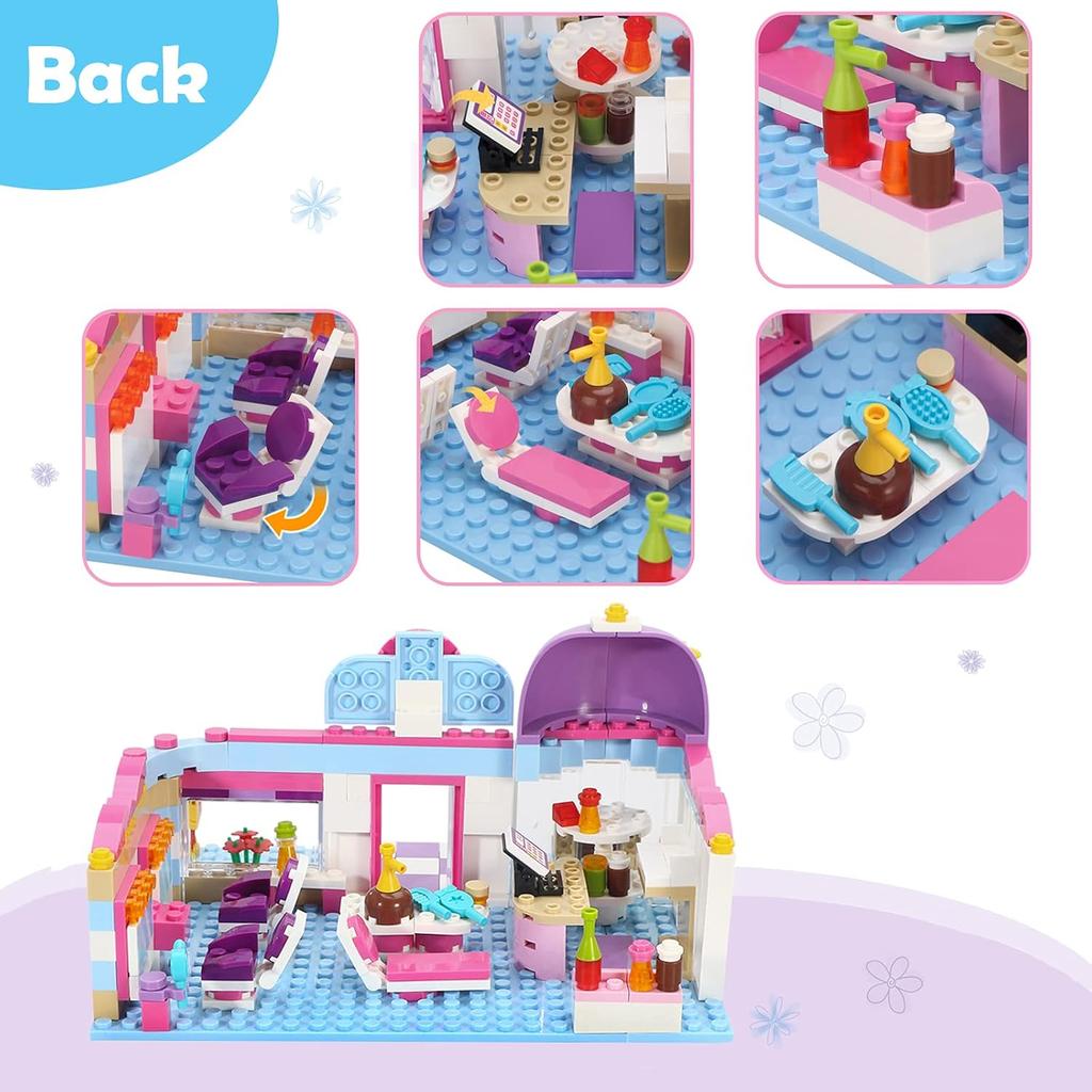 BRICK STORY Girls Friends Hair Salon Building Kit with 2 Mini People 5 Dolls Hair Creative Girls Friends Sets 358 Pieces with a Pink Convertible Car