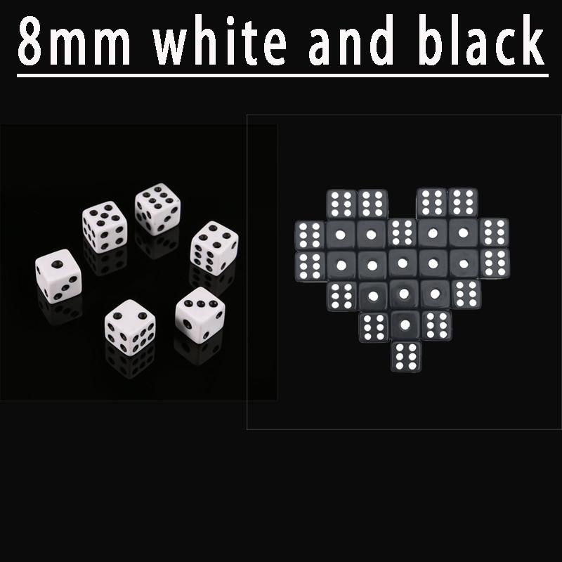 50PCS 8MM 10MM Square Point Dice Puzzle Game Send Children 6 Sided Dice DIY Game Accessory Small Size 8mm Black White Cube