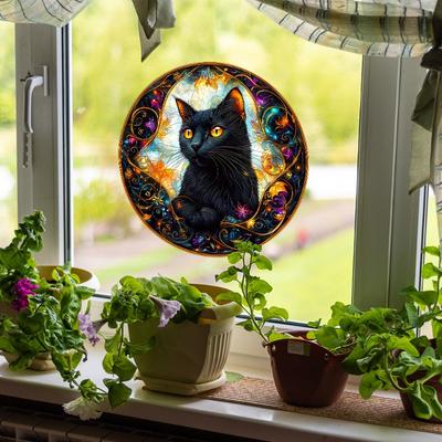 Fun-JD060 Cartoon Schwarze Katze Glasfenster Verschönerung und Dekoration Elektrostatische UV Fensteraufkleber