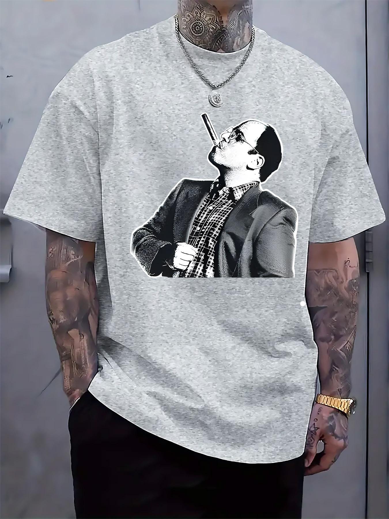 

Casual Crew Neck Short Sleeve T-shirt with I m a Bad Man Print - Black & White Design M