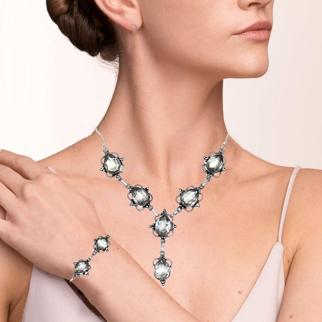 White Topaz Jewelry Set Women For Wedding Bracelet Gift High Quality