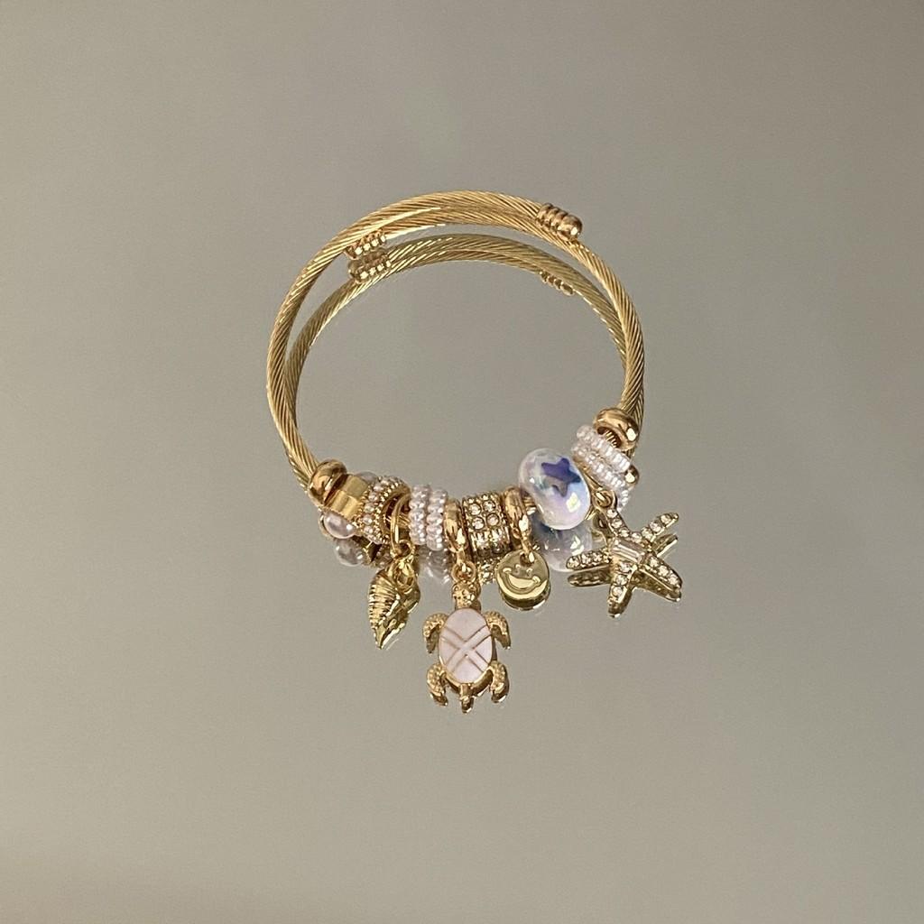 Ocean Breeze Shell And Starfish Jewelry Bracelet With Stainless Steel Material For Summer Vacation Style