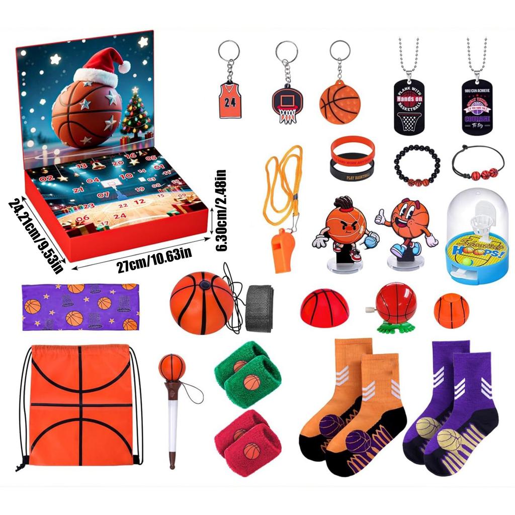 Basketball Advent Calendar Countdown Set – 24-day Sports-themed Gift Box For Teenagers With Mini Hoop Toys, Accessories Surprise