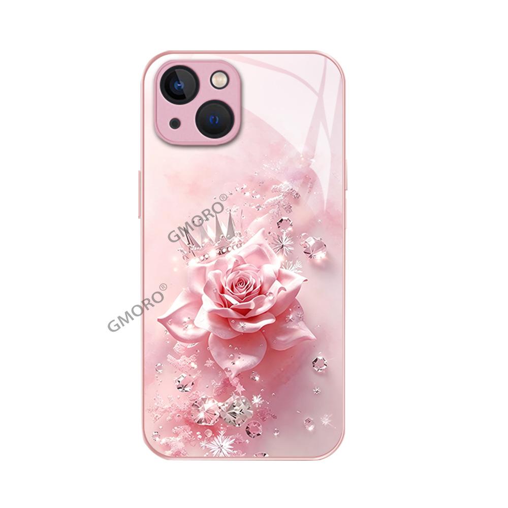 TK hot-selling dream broken diamond pink rose mobile phone case iPhone16 girls high-value Apple 17 glass hard case
