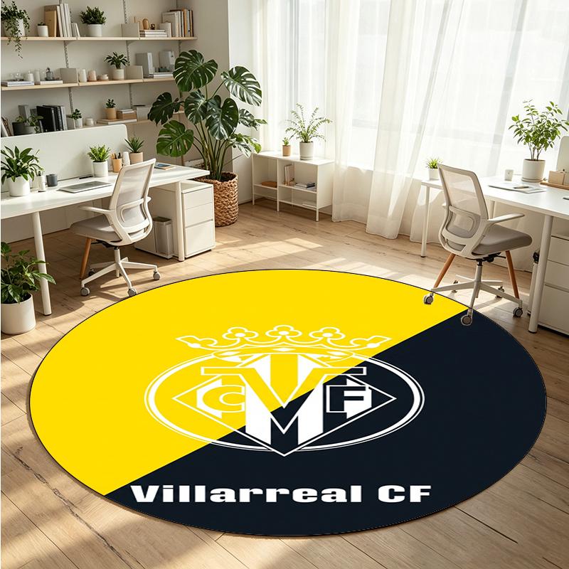 Villarreal FC Printed Round Crystal Velvet Rug Soft Non Slip Floor Carpet For Bedroom Holiday Gift
