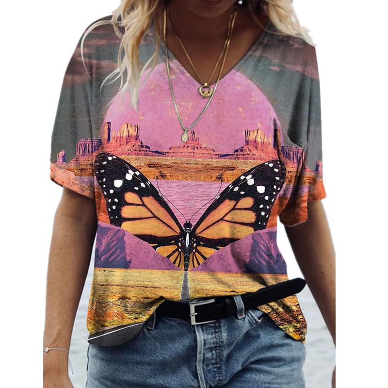 

Свободная летняя молодежная женская футболка с V-образным вырезом и короткими рукавами с 3D-принтом 5XL