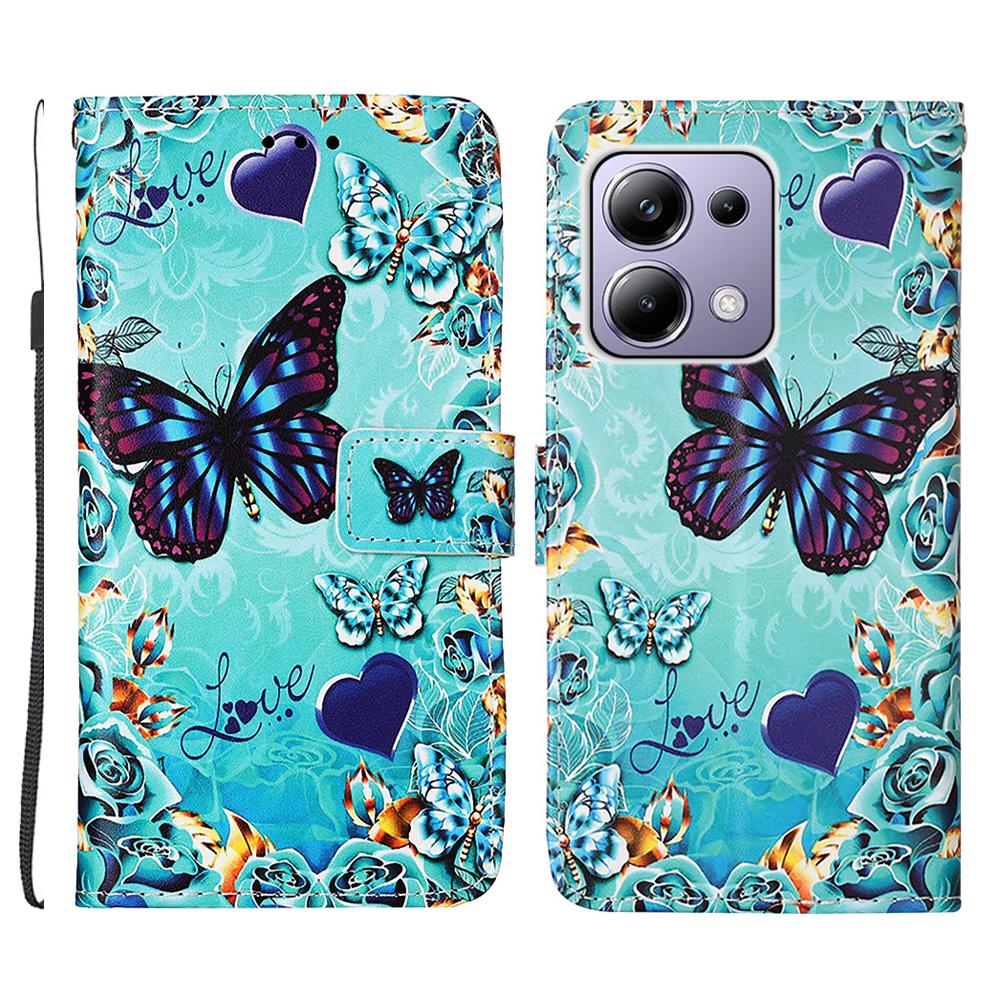 For Xiaomi Redmi Note 13 Pro 4G/Poco M6 Pro 4G Leather Case with Strap and Card Holder Pattern Printing Phone Cover